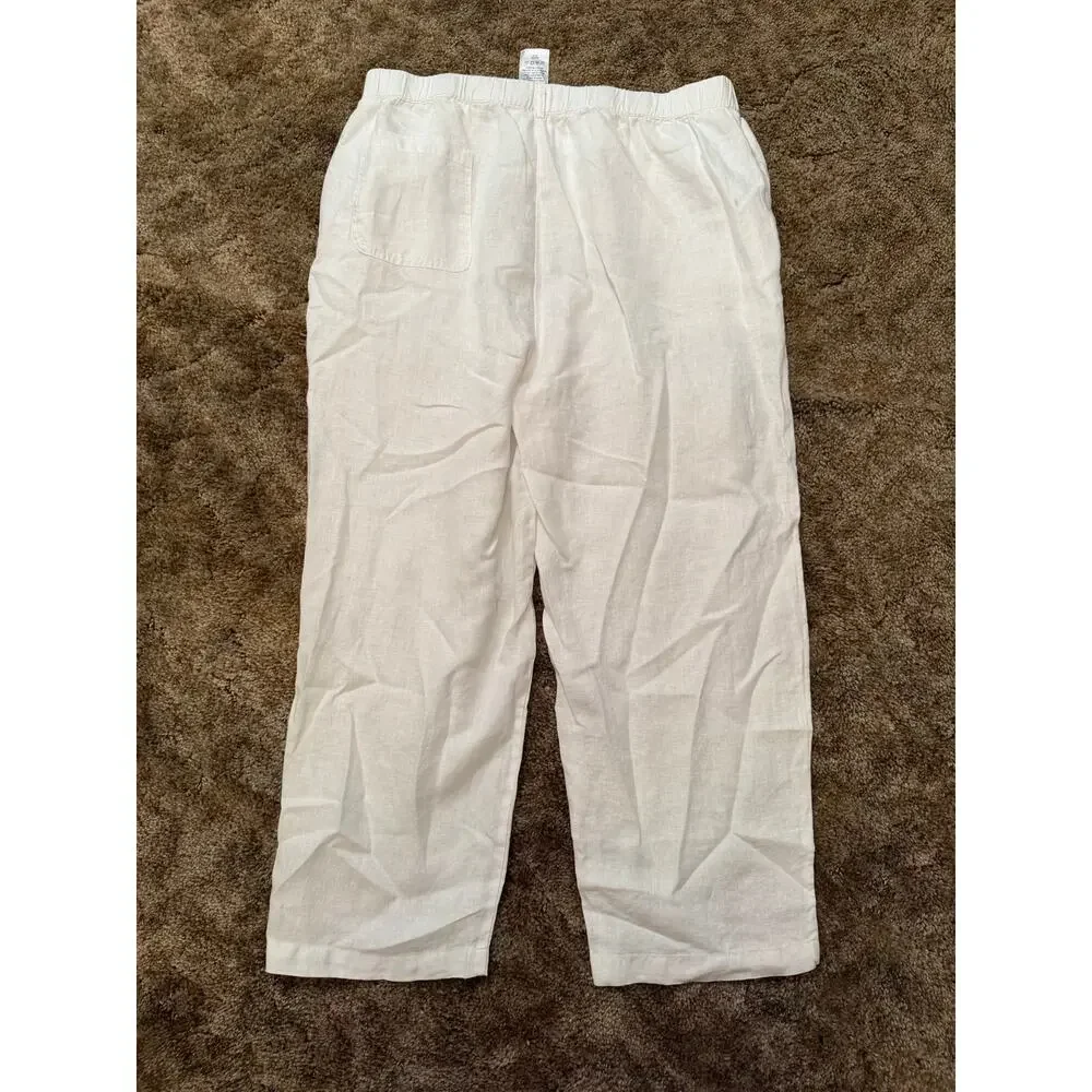 Quince 100% European Linen Pants in White Light Weight Resort Wear Elastic Waist